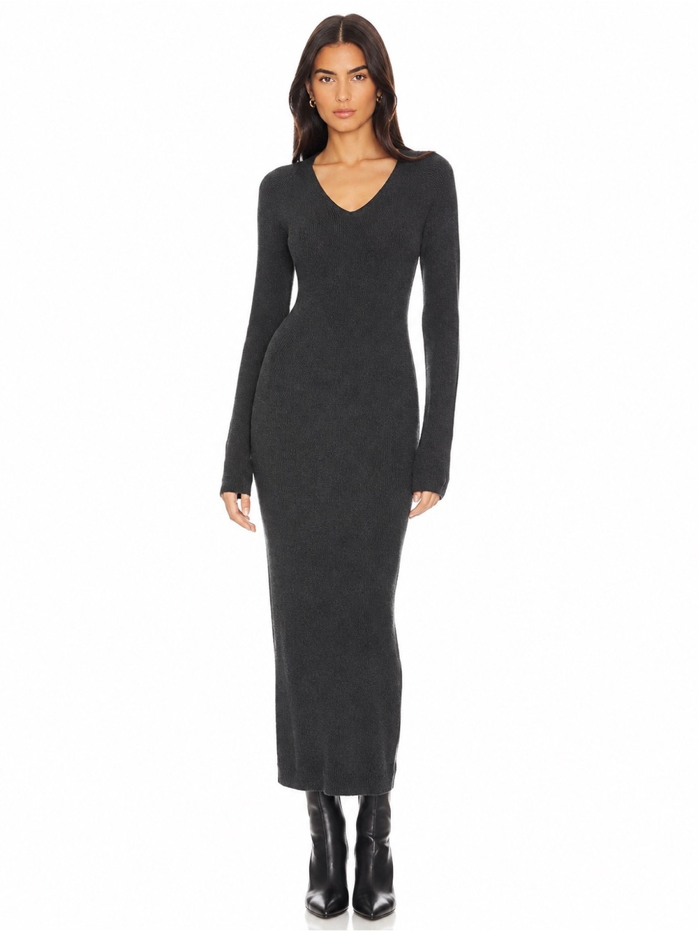 Zara Charcoal Knit Midi Maxi Dress Size L